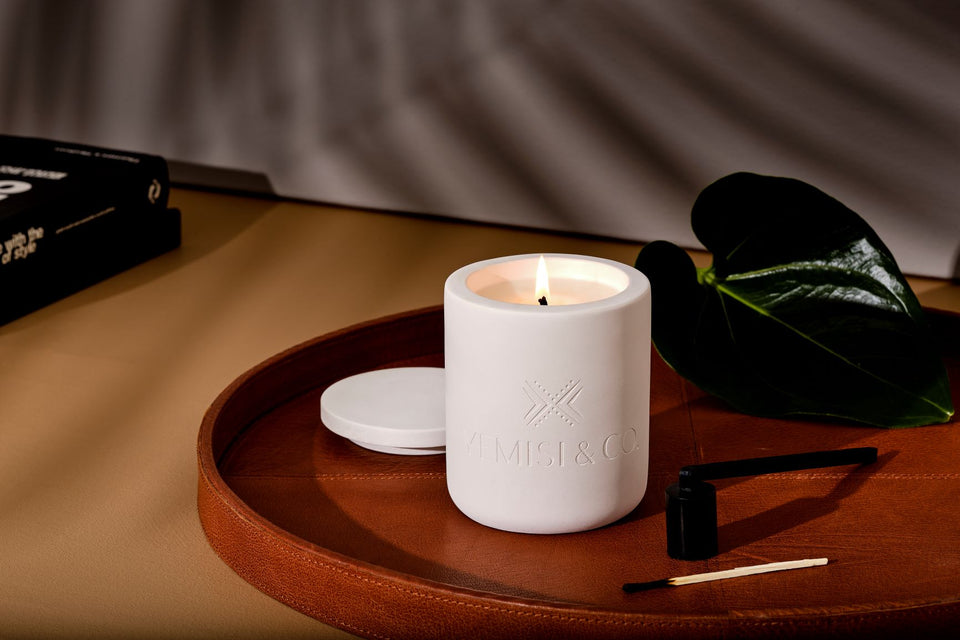 White concrete candle